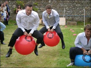Adults on bouncy balls